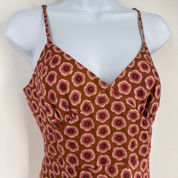 Vtg Y2K GAP Midi Slip Dress Floral Print Brown Pink 100% Cotton Back Zip Size 8 - Picture 4 of 11